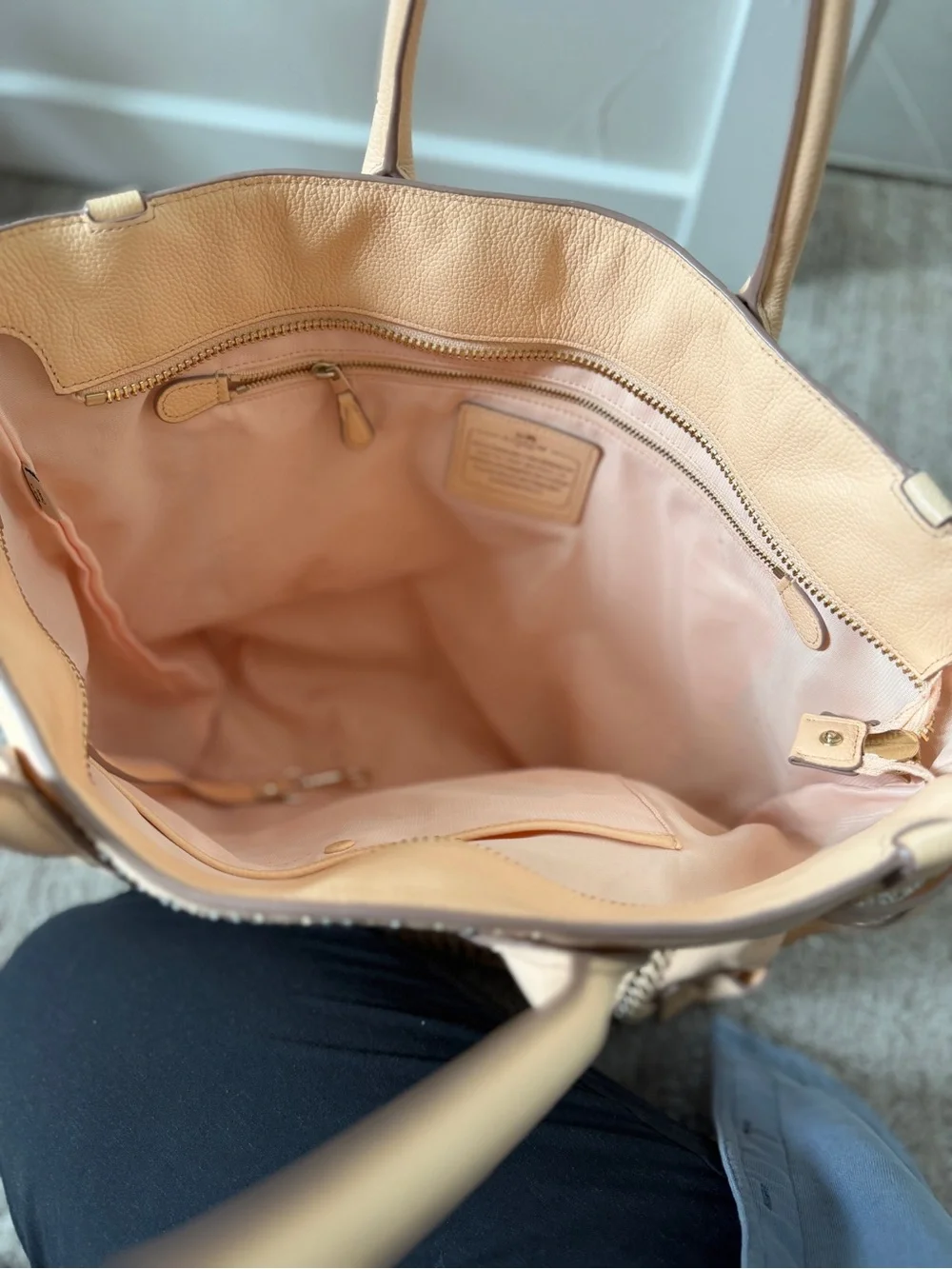 Neutral Beige Laser-Cut Leather Tote Bag